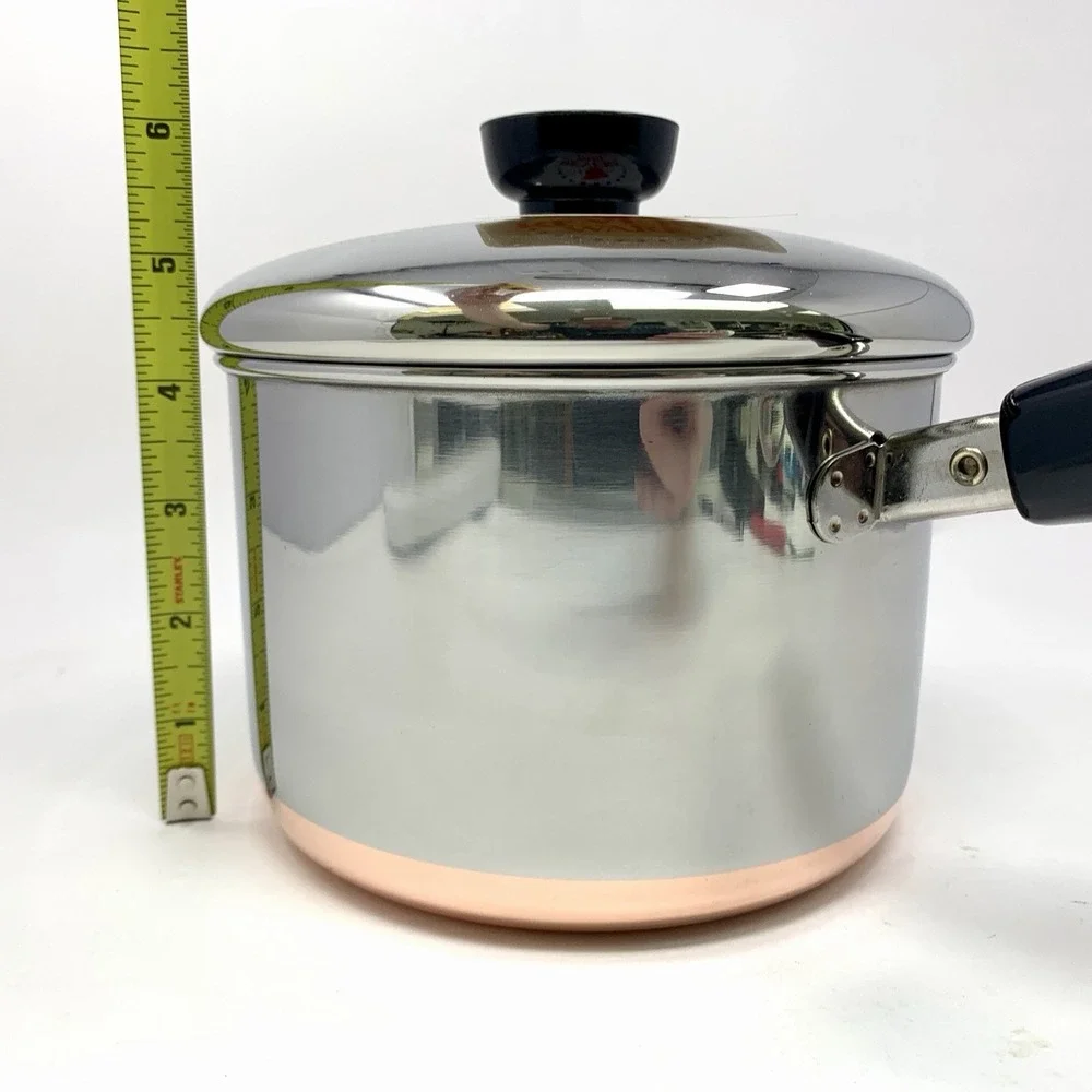 Vintage Revere Ware Copper Bottom Tall 2 Quart Pot Saucepan w Lid '82 New